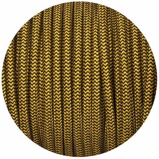 Black & Yellow Round Fabric Braided Cable - Lightspares