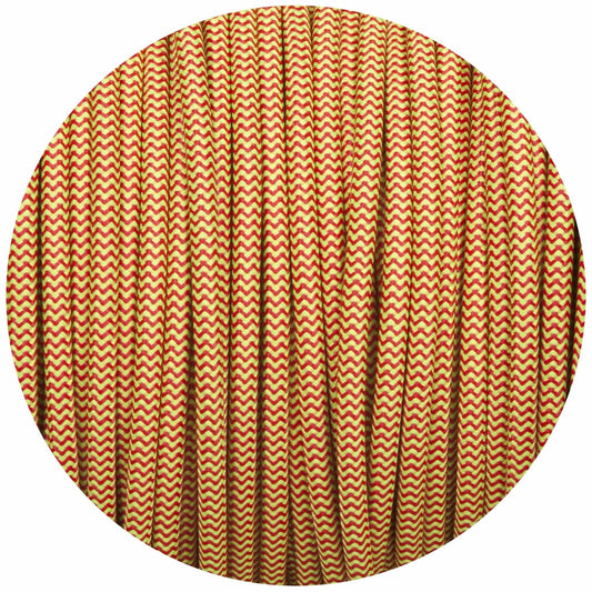 Flouro Lime Green & Red Round Fabric Braided Cable - Lightspares