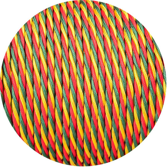 Red Gold & Green Twisted Fabric Braided Cable - Lightspares