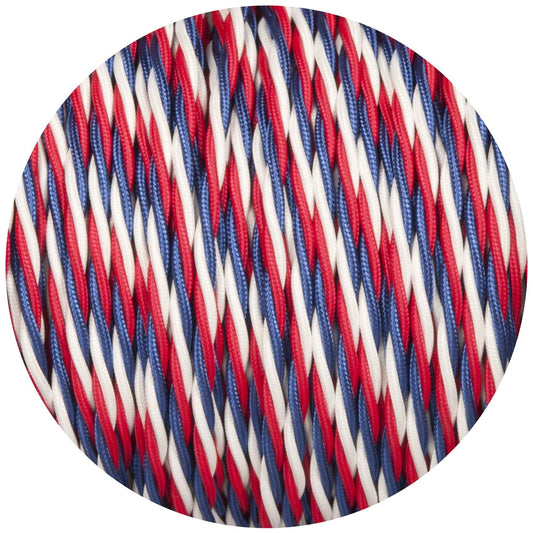 Red White & Blue Twisted Fabric Braided Cable - Lightspares