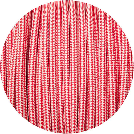 Red & White Diamond Round Fabric Braided Cable - Lightspares