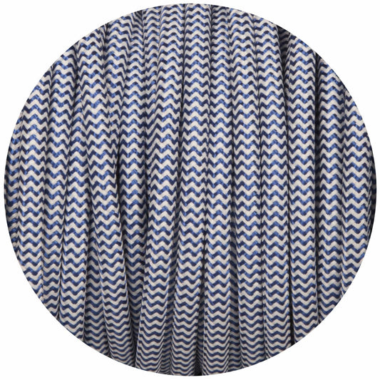 Royal Blue & White Round Fabric Braided Cable - Lightspares